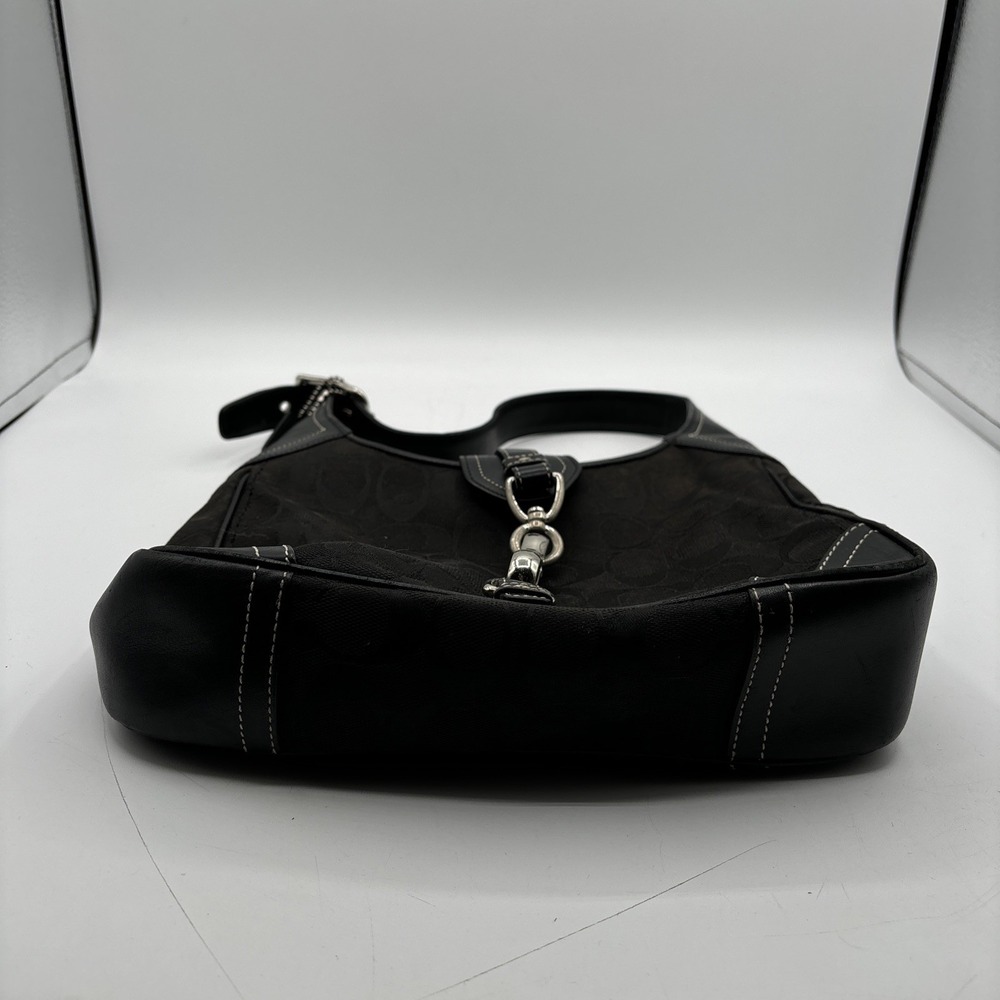 Coach Hamptons Hobo Handbag Shoulder Bag Signature Black 8K02 VTG READ - Picture 4 of 16